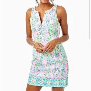 Lilly Pulitzer Womens Sz 8 Gabby Stretch Shift Dress Sleeveless Pink & Green